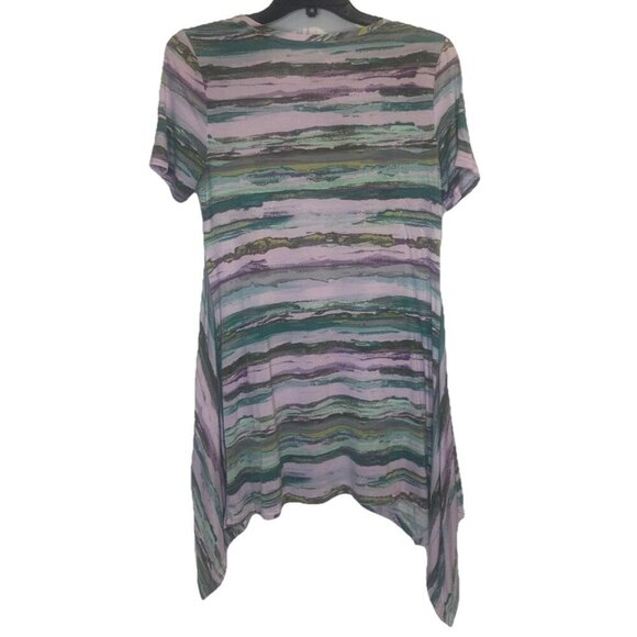 LOGO Lori Goldstein Short Sleeve Knit Pullover Handkerchief Hem Tunic Top Sz XS - Picture 4 of 7